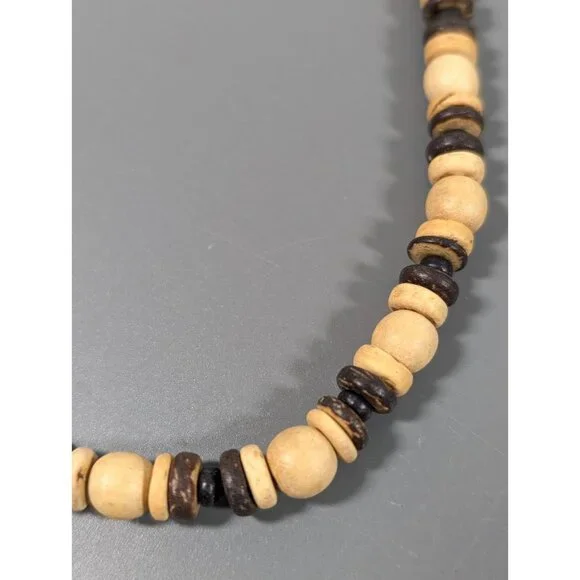 Y2K Brown Wood Bead Surfer Style Necklace Beach‎ Coastal 18 in - Picture 3 of 7